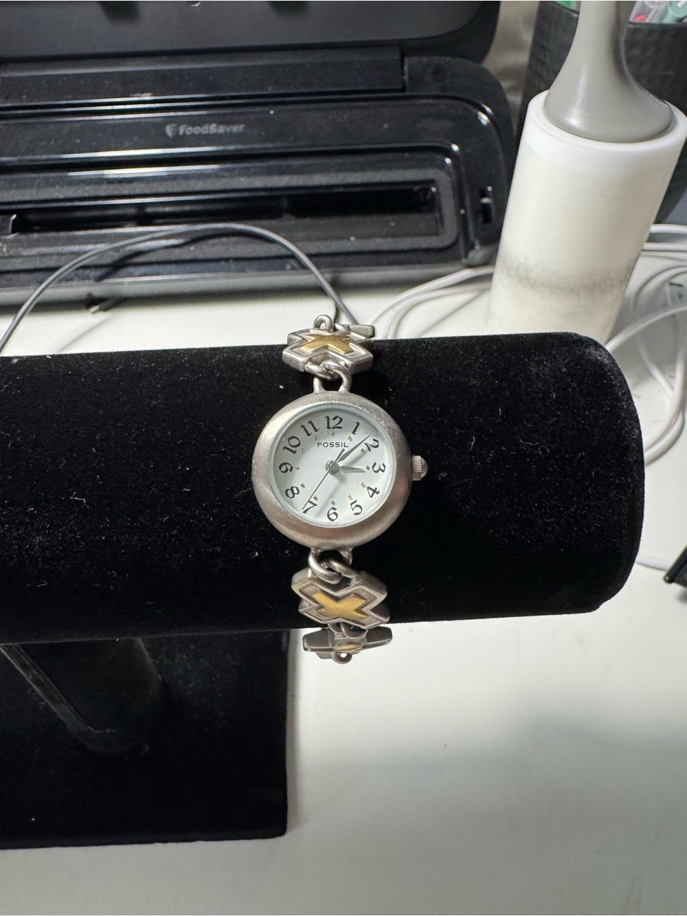 Vintage Rare Y2K Fossil Two-tone Bracelet Clasp Watch - Picture 7 of 9